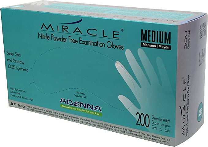 Adenna MIR165 Miracle Nitrile Exam Gloves Powder Free Textured Medium 200/Bx Adenna MIR165 Miracle Nitrile Exam Gloves Powder Free Textured Medium 200/Bx